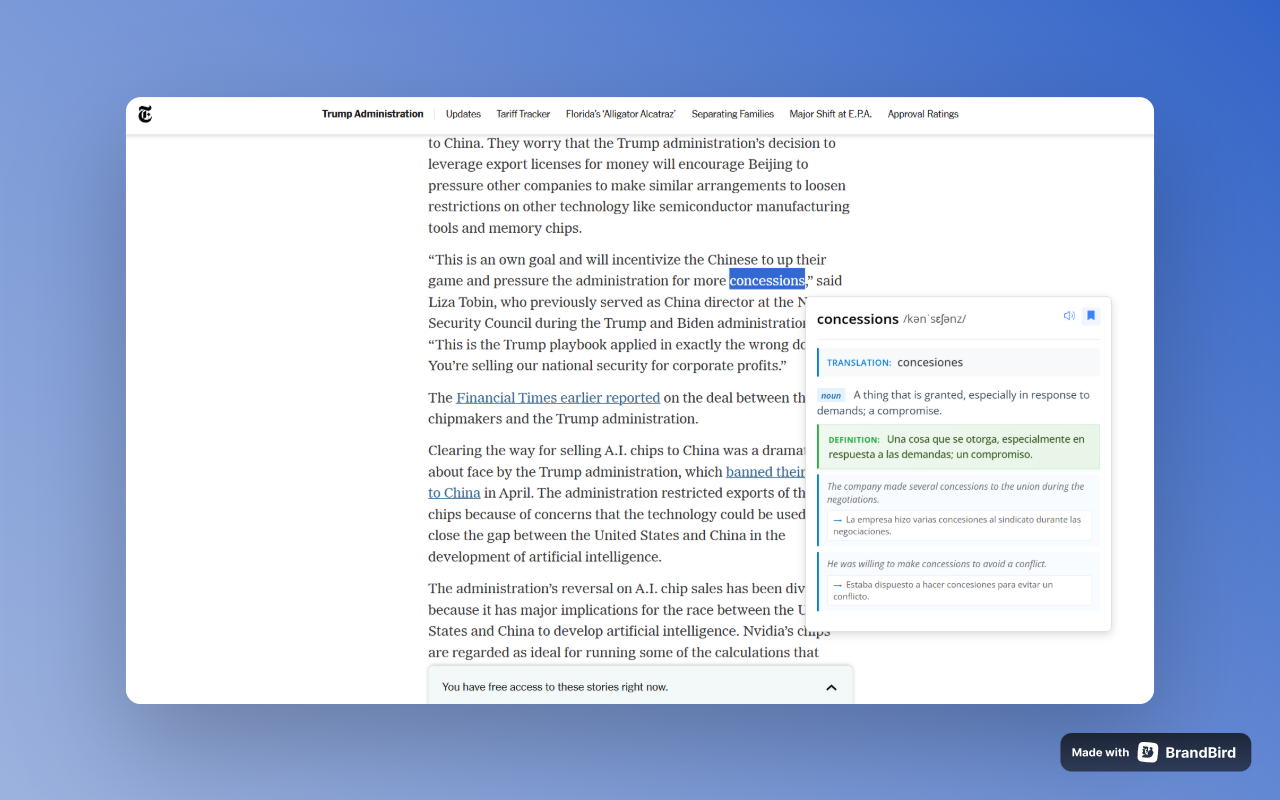DefineX Chrome extension - settings